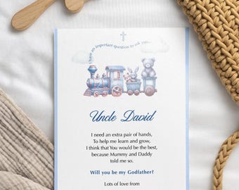 Personalised • Customised • GodParent Cards • Celebration • Girl • Boy • Godmother • Godfather • Christening • Baptism • Pink • Blue • TRAIN