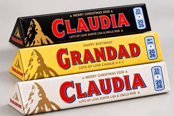 PERSONALISED | Chocolate Bar | Label | Sticker | Party Favor | BIRTHDAY | Wedding TOBLERONE inspired | Switzerland Alps | Custom | 100G
