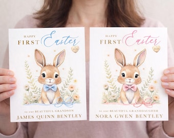 Personalised First Easter Card Grandson Granddaughter Baby’s First Easter Bunny Card, Custom Name Easter Card, Grandchildren Easter Keepsake