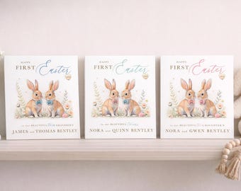 Personalised First Easter Card for Twins – Custom Grandchildren Easter Card – Twin Boys, Twin Girls or Boy Girl Twins Bunny Easter Card 2026