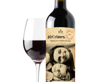 Personalised 19 Crimes inspired CUSTOM Photo Wine Bottle Label/Sticker Happy Birthday Gift Dad Uncle Friend Brother Mum Sister Bestie Aunty