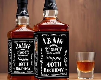Personalised Customised Whiskey Bottle Label: Birthday Gift Sticker • Jack Daniels inspired • Any occasion 1.75L
