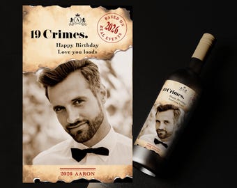 Personalised | Photo Wine Bottle Label | Torn Style | Birthday Gift | 19 Crimes inspired | Red Wine |Keepsake | 2026 | CUSTOM | DIGITAL FILE