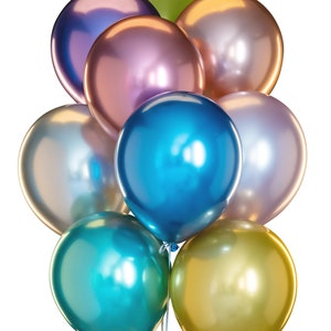 Chrome Balloons 90 Assorted Color 12 inch 9 Kind of Shiny Metallic Latex for Almost Party Decorations