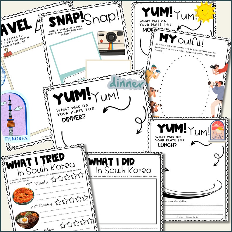 Travel Journal Worksheets Kids South Korea