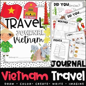 Kids Travel Journal Vietnam Kids Travel Activities Kids travel Journal Printable Travel Journal for Kids Vietnam Travel Journal Activities.
