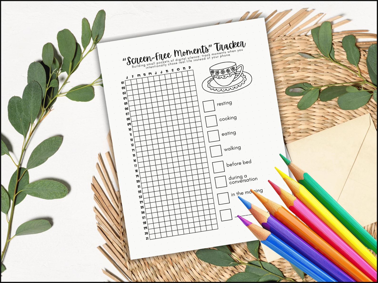 Screen Free Moments Tracker Printable Digital Detox Journal Screen Time ...