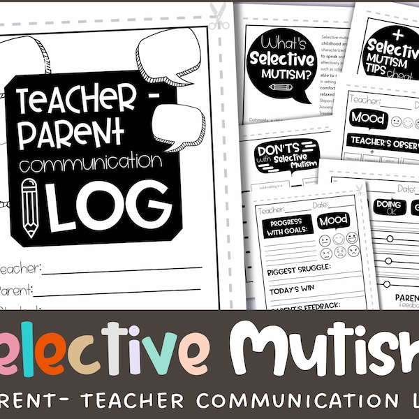 Selective Mutism Parent Teacher Communication Log Selective Mutism  Classroom Communication Log Kids Social Anxiety School Communication Log