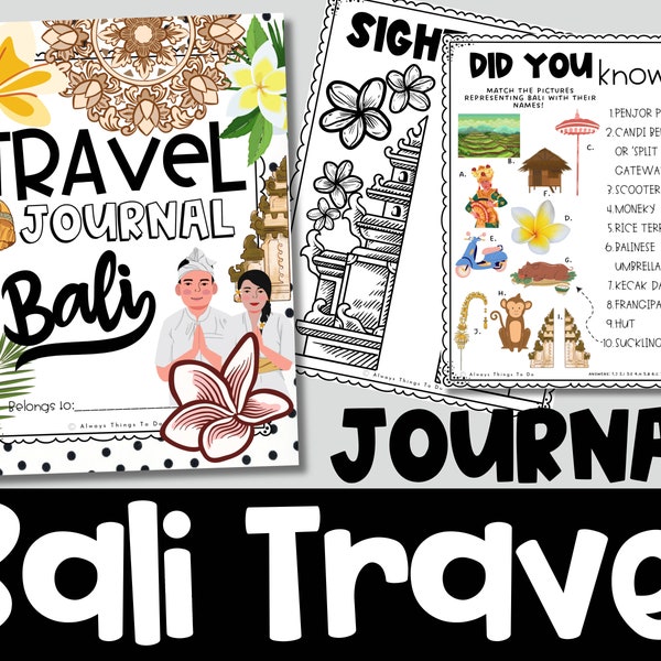 Travel Journal Kids Bali Kids Bali Travel Journal for Bali Kids Travel Journal Download Printable Travel Journal Kids Bali Vacation Journal.