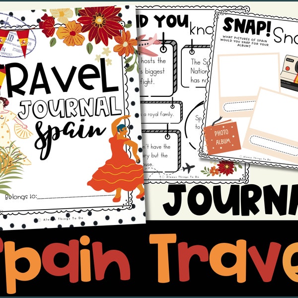 Travel Journal for Spain Kids Travel Journal for Kids Travel Activities Travel Journal Spain Printable Children Travel Journal Spain PDF.