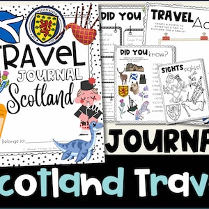 Diario de viajes para niños Diario de viajes de Escocia Libro de vacaciones para niños en Escocia Libro de viajes para niños Escocia Actividades de viaje para niños en Escocia PDF.