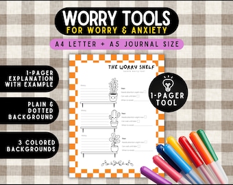 Stress Relief Tool for Adults | Anxiety Printable Therapy Worksheet | Worry Management | 1-Pager.