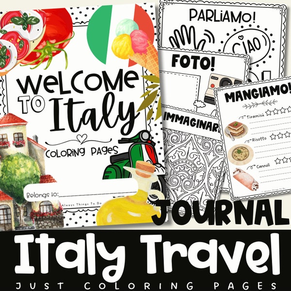 Kids Travel Journal Italy Coloring Pages Travel Activities Italy Travel Workbook Italy Coloring Printables Travel Journal Kid Italy Coloring