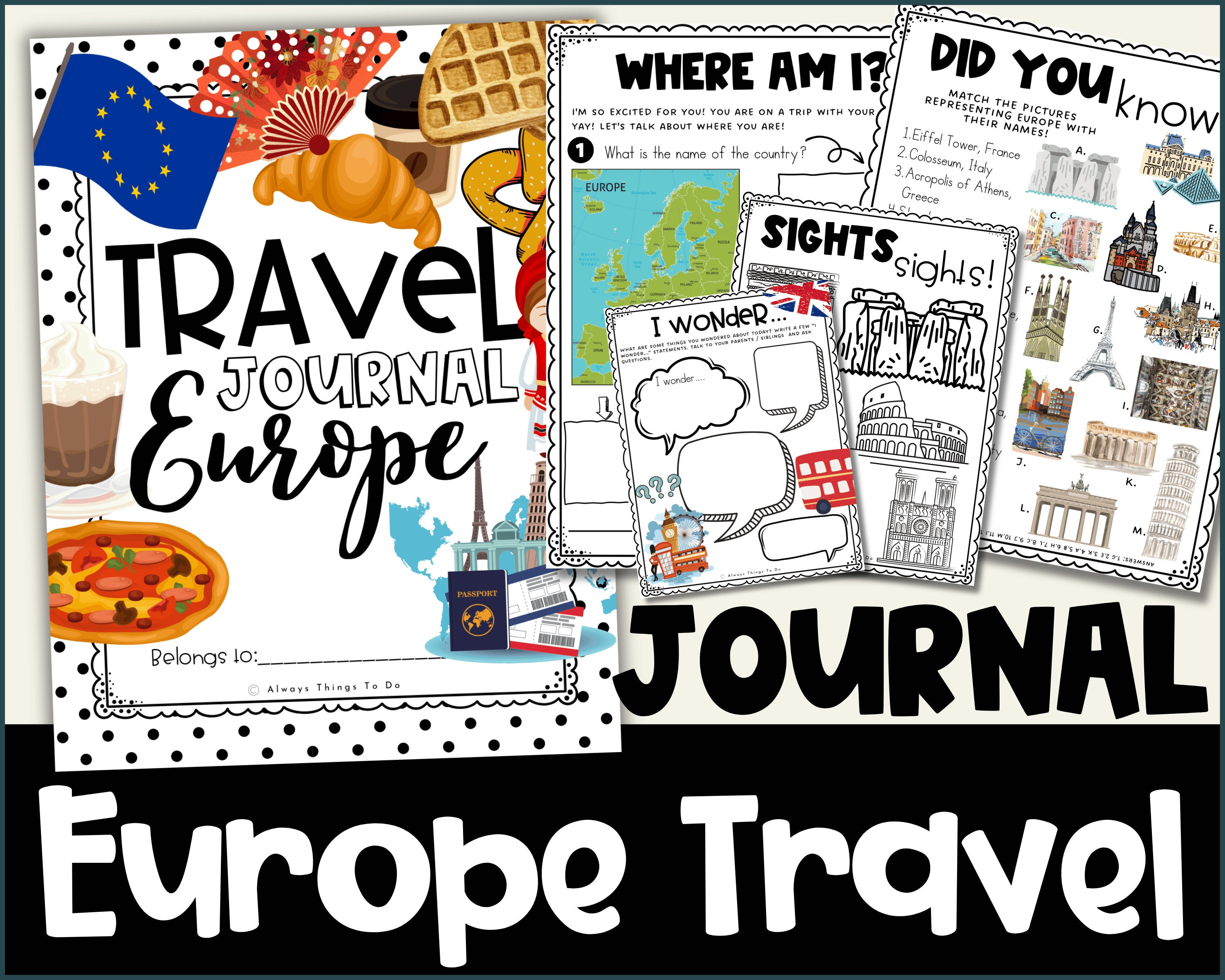Travel Journal Kit, Map, Printable Journal, Vintage Journal, Scrapbooking  Journal, Junk Journal Digital, Journal Pages, Travel Ephemera 