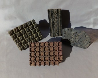 Wooden Geometry Design Block Stamps, Four Vintage Hand Carved for Designing Patterns with ink, pigment, or paint
