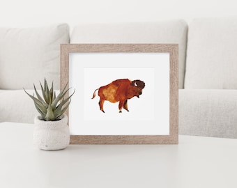 Buffalo- Watercolor Painting- Matted Print Wall Art