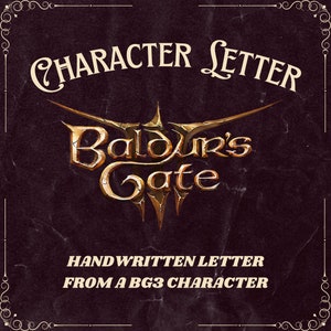 Carta física del personaje de Baldur's Gate 3 (escrita a mano o mecanografiada)