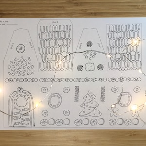 Paper Gingerbread House/ Printable Gingerbread House/ colour in/ PDF download