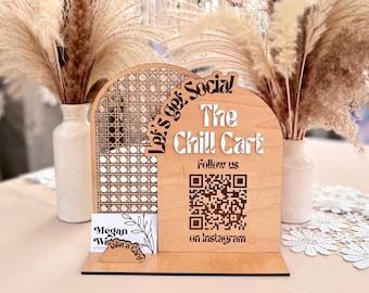 Custom Sign for The Chill Cart • Boho Rattan Double Arch • Small Business Tabletop Booth Display & Card Holder