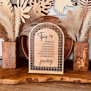 10&quot; Rattan Arch for Permanent Jewelry, Affirmations for Jewelry, Small Business Tabletop Display Sign, Photo Prop