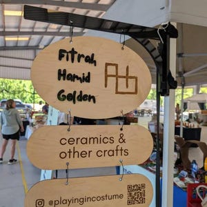 Custom Hanging Canopy Tent Sign for Craft Show, Farmers Market, Trade Show - Portable Magnetic Bracket Vendor Booth Logo Display -  Oval