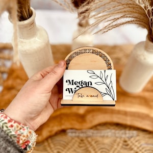 Business Card Holder • Take a Card • Small Wooden Rattan Boho Arch • Small Business Craft Fair Market Table Display • 3.5" or 6"