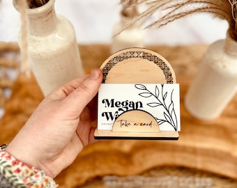 Business Card Holder • Take a Card • Small Wooden Rattan Boho Arch • Small Business Craft Fair Market Table Display • 3.5" or 6"