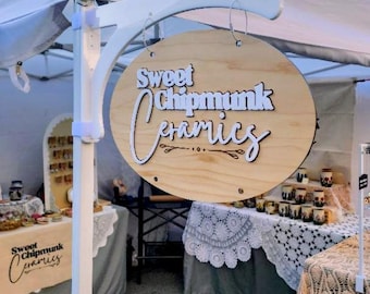 Custom Hanging Canopy Tent Sign for Craft Show, Farmers Market, Trade Show - Portable Magnetic Bracket Vendor Booth Logo Display