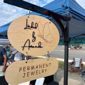 Custom Hanging Canopy Tent Sign for Craft Show, Farmers Market, Trade Show - Portable Magnetic Bracket Vendor Booth Logo Display -  Oval