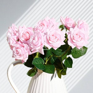 Set of 10 Stems, Silk Pink Rose Stems, Artificial Rose Stems, 17&quot;, Fake Flowers, Wedding Flower, Artificial Flowers, Pink Roses