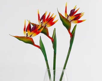 Set of 3 Stems, Artificial Bird of Paradise Stems, Fake Bird of Paradise Stems, Latex Flowers, Faux Flowers, Sake Tropical Flower Stems