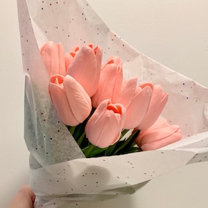 Set of 10 Stems, Artificial Tulip Stems, Light Pink Tulips, 14&quot;, Real Touch,  Fake Flowers, Wedding, Artificial Flowers, Real Touch Flowers