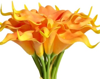 Set of 20 Stems, Artificial Calla Lily, Real Touch, Orange Calla Lilies, Artificial Flowers, Fake Calla Lily, Bouquet, Wedding