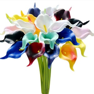 Set of 20 Stems, Multi-Color Real Touch Calla Lilies, Colorful Calla Lily, Artificial Flowers, Faux Flowers, Fake Calla Lily, Wedding Flower