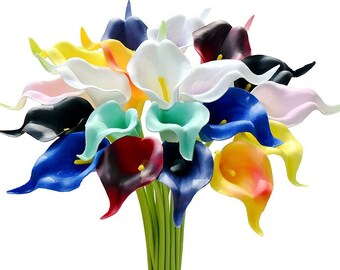 Set of 20 Stems, Multi-Color Real Touch Calla Lilies, Colorful Calla Lily, Artificial Flowers, Faux Flowers, Fake Calla Lily, Wedding Flower