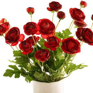 Set of 5 stems, Wine Red Ranunculus Stems, Artificial Flowers, Silk Flower, Fake Flower, Faux Flowers, Wedding Flower, Home Decor, Christmas