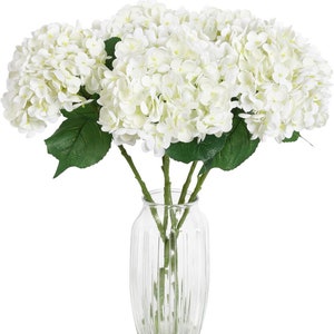 Set of 4 Stems, Artificial Hydrangea Stem, 21&quot;, Real Touch White Hydrangeas, Latex flowers, Fake Flower, Artificial Flowers, Centerpiece