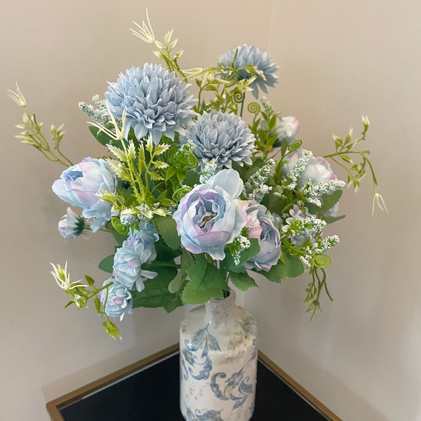 Easter Flowers, Blue flower bush bundle, Peony, Chrysanthemum, Hydrangea, fake flowers, artificial flowers, bridal bouquets, wedding bouquet