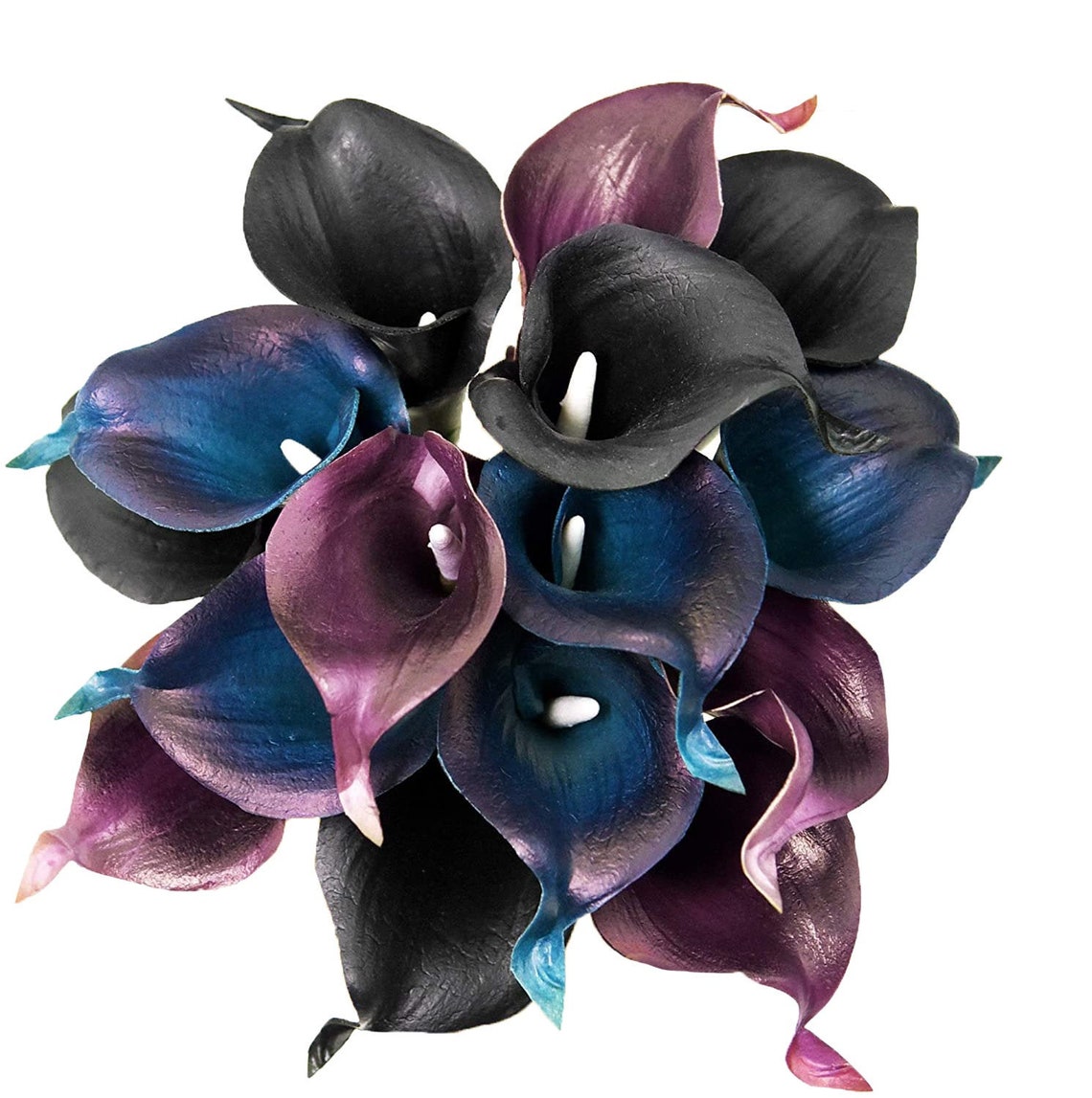 Set Of 15 Stems Artificial Calla Lilies Mix Of Black Purple Etsy
