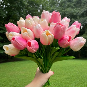 Set of 30 Stems, Artificial Tulip Stem, Dark Light Pink, 14&quot;, Real Touch, Fake Flowers, Wedding, Artificial Flowers, Home Decor, Latex