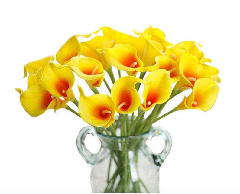 Artificial Flowers Wedding Flowers Yellow and Orange Calla Lily Stems Set of 12 Real Touch Artificial Calla Lily Fake Calla Lily