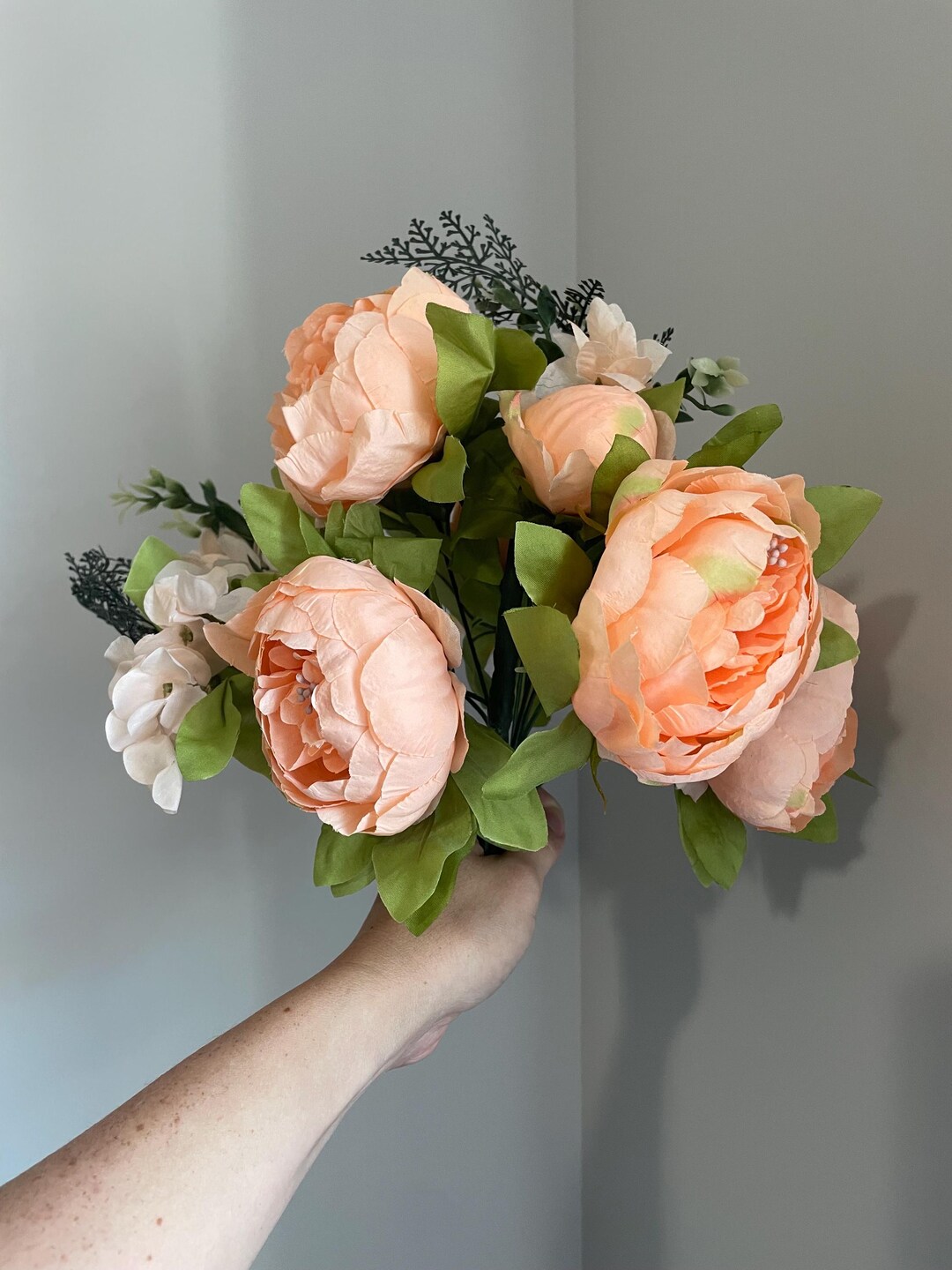 Peach Peony Bouquet, Silk Flowers, Artificial Flowers, Bridal Bouquets ...