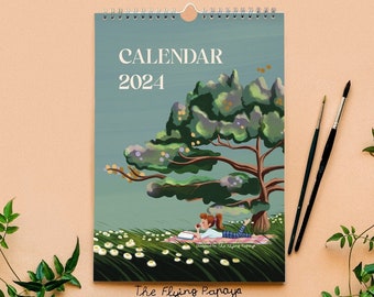 2024 wall calendar, A4 calendar, whimsical calendar, children's illustration, whimsical calendar