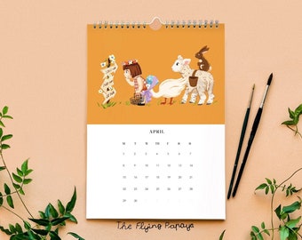Illustrierter Wandkalender 2024, Illustrationskalender für Kinder, A4-Kalender, Kalender 2024, Kalender 2024, Jahreskalender 2024.