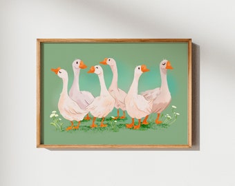 Geese animal print, illustration print, farm animals art print, children's illustration, whimsical art, nursery decor, kids room decor.