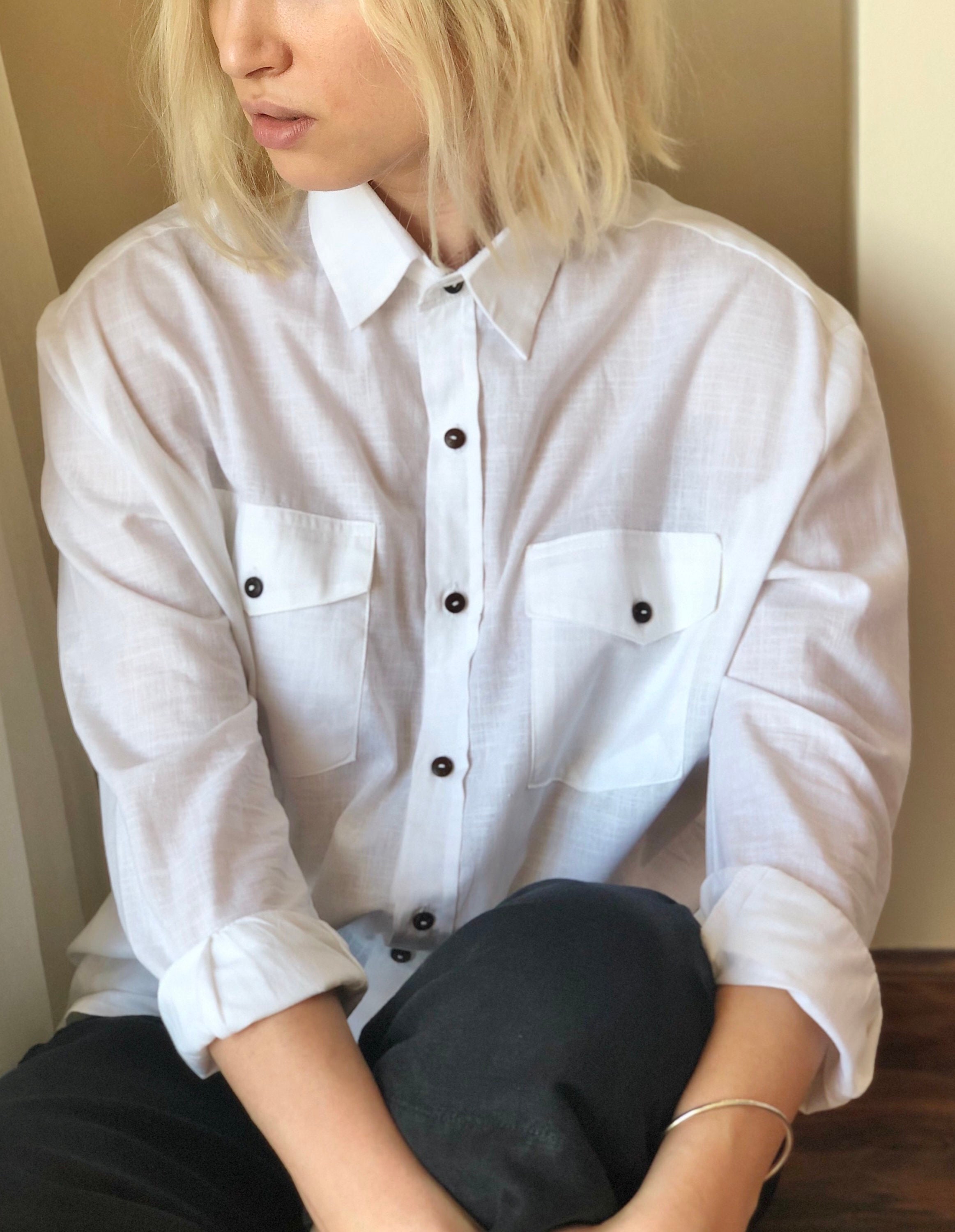 Linen Shirt Women Button Down Linen Tunics Casual Loose Etsy