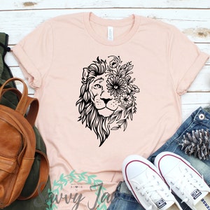 Floral Lion Shirt, Cute Shirts for Women, Lion Shirt, Lion Flower Shirt, Leo Shirt, Gift for Her, Animal Lover, Graphic Tees, Animal Shirts