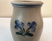 Nice 1997 Rowe Pottery Stoneware Utensil Holder Crock With Flowers