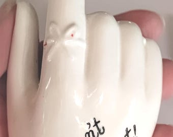 Vintage Ceramic Hand Finger Don't Forget Salt and Pepper Shakers