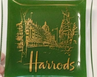 Mid Century Harrods Department Store Green Glass Dish/Ashtray 1960&#39;s.
